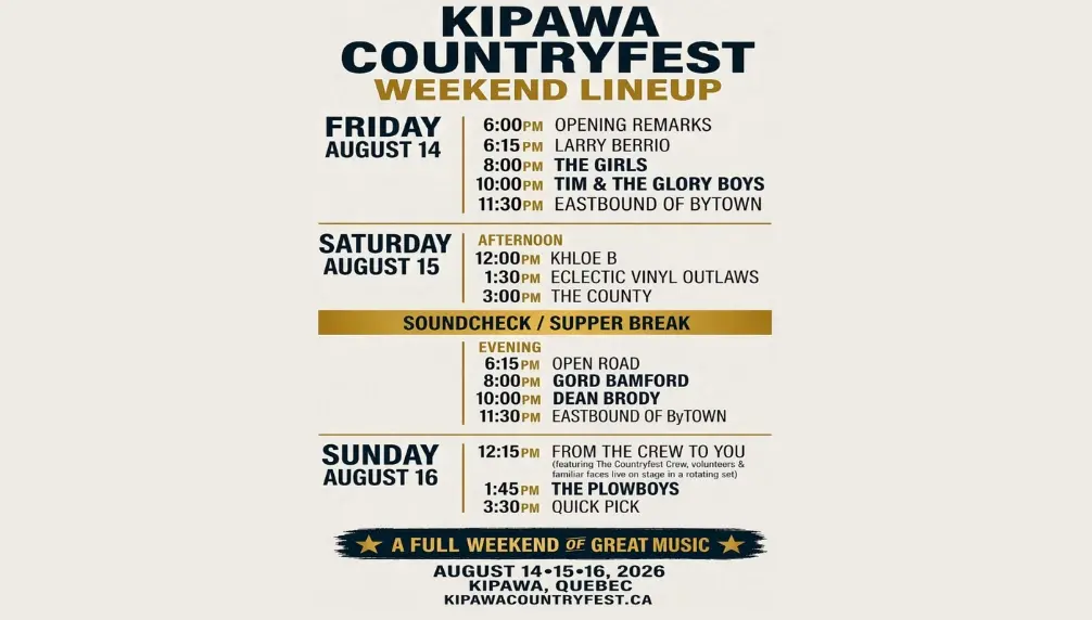 Kipawa Countryfest - August 14, 15 & 16, 2025!
